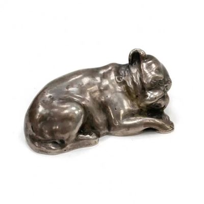Silver Dog in the Faberge style, Russia 1920 century. Figurine Dog Russia. XIX - early XX 