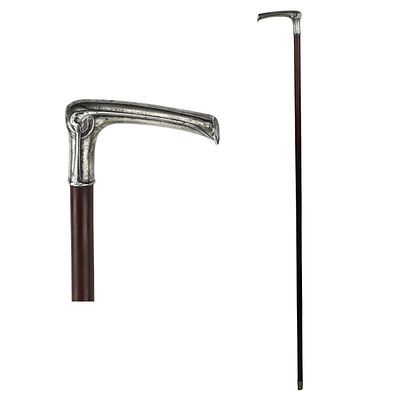Walking cane with a silver handle. Walking cane with a silver L-shaped handle, 84 assay 