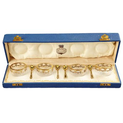 Salt cellars with spoons. A set of four crystal saltcellars with spoons, triumphant empire 