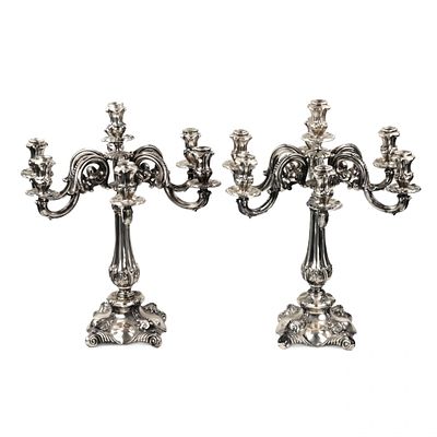 Pair of silver candelabra. Vercelli 1920. Pair of Vercelli silver candelabra for 7 candles each 