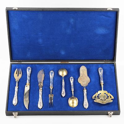 Silver serving set. 19-20th centuries. Germany. 7-piece silver serving set, including: knives 