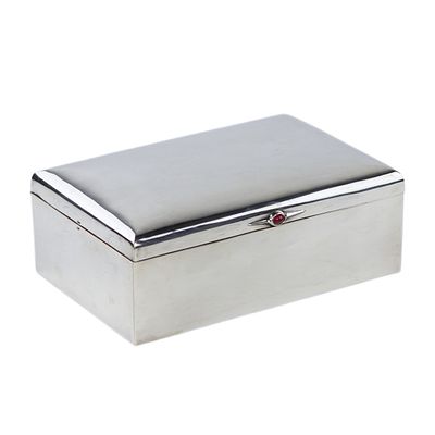 SILVER CIGAR BOX WITH CABOCHON SWEDEN, 20TH CENTURY. Full description : A minimalist and 