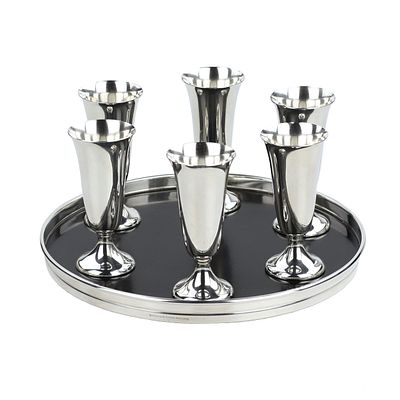 СЕРЕБРЯНЫЙ НАБОР ИЗ 6 РЮМОК НА ПОДНОСЕ. GORHAM STERLING. США, XX ВЕК. Элегантный набор из шести 
