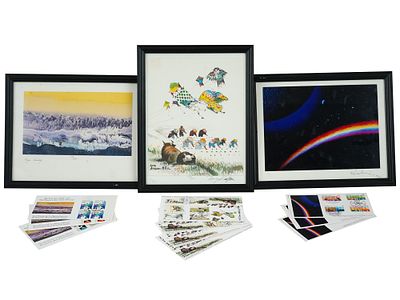 VINTAGE AMERICAN UN PRINTS AND PHILATELIC CACHETS. A collection of three prints by the World 