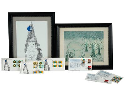 VINTAGE AMERICAN UN PRINTS AND PHILATELIC CACHETS. Two prints from the World Federation of the 