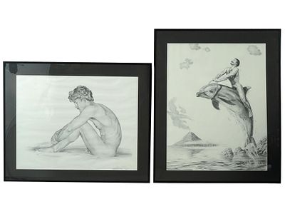 AMERICAN MALE NUDE LITHOGRAPHS BY WESTON ROSE. A pair of monochrome offset lithographs on paper 