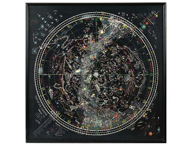VINTAGE POSTER ASTRONOMICAL MAP OF THE UNIVERSE. A large vintage color poster, a star chart or 