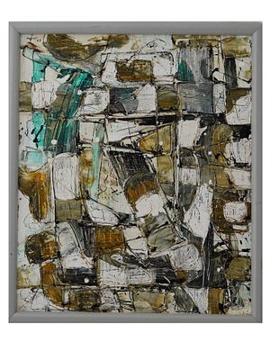 ABSTRACT MIXED MEDIA PAINTING SIGNED AFRO BASALDELLA. An oil painting on canvas depicting an 