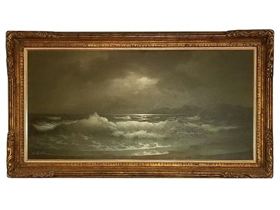 RUSSIAN SEASCAPE OIL PAINTING BY EUGENE GARIN. Eugene Garin, Russian, 1922 to 1994, oil painting 