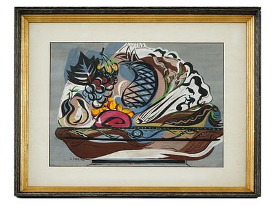 GINO SEVERINI ITALIAN STILL LIFE GOUACHE PAINTING. Natura Morta gouache painting on board by 