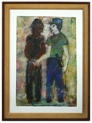 AMERICAN MIX MEDIA PAINTING BY ROBERT H COLESCOTT. An American mixed media painting on board by 