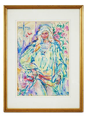 SOUTH AFRICAN IRMA STERN MIX MEDIA PORTRAIT PAINTING. Irma Stern, South African, 1894 to 1966 