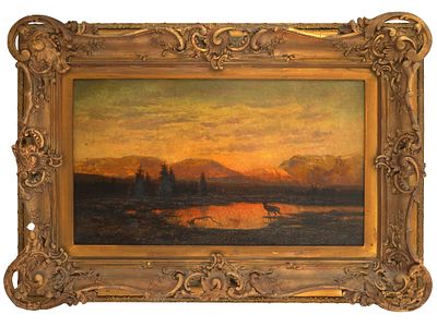 ALBERT BIERSTADT AMERICAN LANDSCAPE OIL PAINTING. Albert Bierstadt, American, 1830 to 1902, oil 