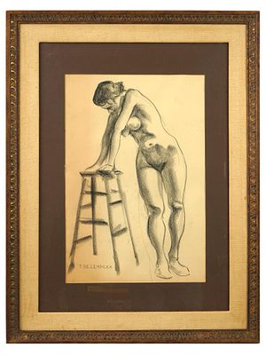 TAMARA DE LEMPICKA POLISH CHARCOAL NUDE PAINTING. Tamara de Lempicka, Polish, 1898 to 1980, a 