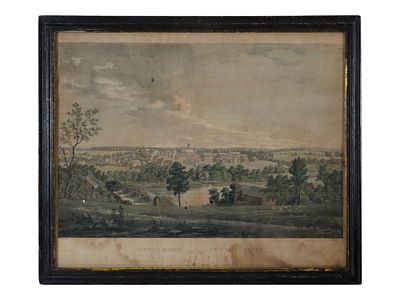 THOMAS BIRCH AMERICAN CITYSCAPE COLOR LITHOGRAPH. Hand-colored lithograph on paper. American 