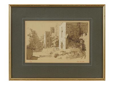 LTD ED LANDSCAPE LITHOGRAPH SIGNED ROGER REMINGTON. Sepia lithograph on paper. English, mid-20th 