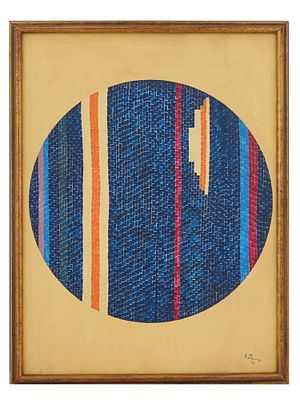 ABSTRACT OPTICAL OIL PAINTING SIGNED ALMA THOMAS. An oil painting on canvas depicting an 