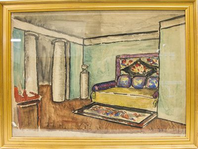 RUSSIAN GOUACHE PAINTING BY SERGE SUDEIKIN. Watercolor by S. Sudeikin (Smolensk, Russia 