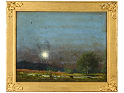 EUROPEAN SCHOOL NIGHT LANDSCAPE OIL PAINTING FRAMED. A European School oil painting on board 