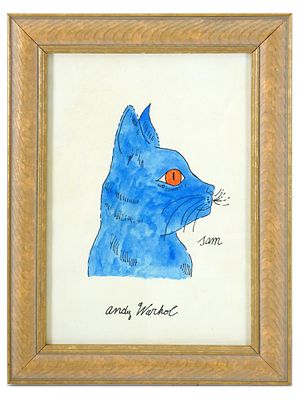 POP ART CAT PORTRAIT MIXED MEDIA AFTER ANDY WARHOL. A mixed media painting on paper, Sam 