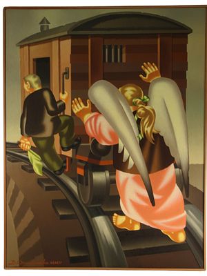 RUSSIAN SURREALIST PAINTING BY VLADIMIR OVCHINNIKOV. Vladimir Ovchinnikov, 1941 to 2015, an oil 