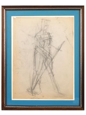 SIGNED FRANK AUERBACH GERMAN CHARCOAL PAINTING. A charcoal on paper drawing depicting a study 