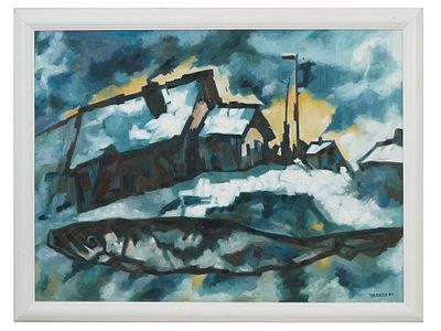 RUSSIAN OIL PAINTING NON CONFORMIST LANDSCAPE. An oil painting on canvas depicting a Non 
