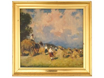 NICOLAE TONITZA ROMANIAN SIGNED RURAL OIL PAINTING. An oil painting on canvas relined on panel 