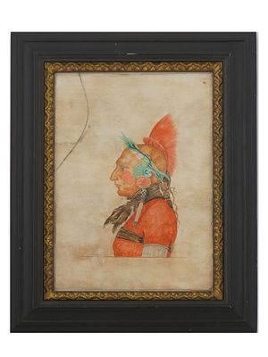 INDIAN PORTRAIT AFTER CHARLES SAINT MEMIN SIGNED. A mixed media on paper depicting a portrait of 