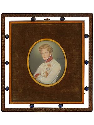 NOBLE PORTRAIT MINI PAINTING AFTER MORITZ DAFFINGER. An antique hand painted miniature portrait 