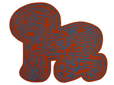 AMERICAN MIXED MEDIA PAINTING AFTER KEITH HARING. A mixed media painting on figural carved 