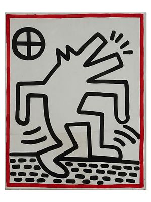 AFTER KEITH HARING AMERICAN ACRYLIC ON CANVAS PAINTING. Acrylic painting on canvas depicting a 