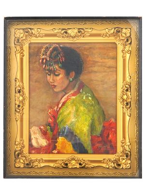 ATTR FERNANDO AMORSOLO FILIPINO PORTRAIT PAINTING. Oil on canvas painting. Attributed to 