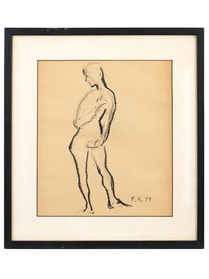 CHALK ON PAPER PAINTING BY FRITZ KOENIG 1959. Fritz Koenig, German, American, 1924 to 2017, a 