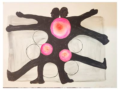 AUDREY BERGENSTEN CONTEMPORARY AMERICAN OIL PAINTING. An oil on paper painting, Mirror Men, by 