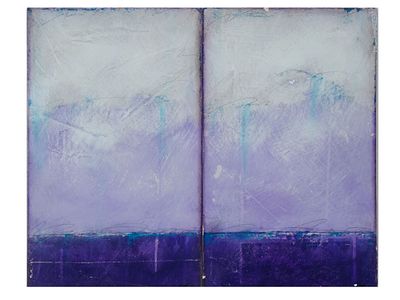 C DAMIAN ROX ABSTRACT MIXED MEDIA DIPTYCH PAINTING. Oil, pastel, and pencil on board paintings 