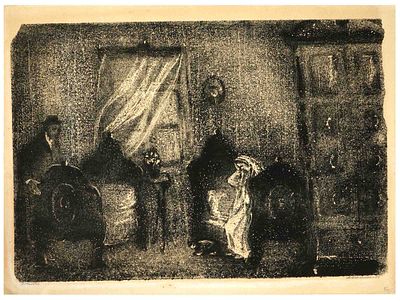 RUSSIAN JEWISH ARTIST ANATOLI KAPLAN LITHOGRAPH. Anatoli Lvovich Kaplan (1902 - 1980). Bedroom. 