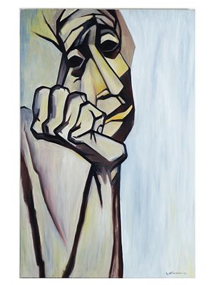 AFTER EDUARDO KINGMAN MODERN PAINTING PORTRAIT. After Eduardo Kingman Riofrio, Ecuadorian, 1913 