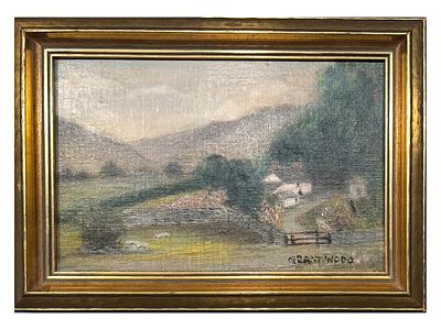 GRANT DEVOLSON WOOD AMERICAN OIL PAINTING LANDSCAPE. Grant DeVolson Wood, American, 1891 to 1942 