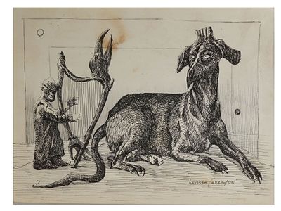 ATTR TO LEONORA CARRINGTON MIXED MEDIA PAINTING. Attributed to Leonora Carrington, British 