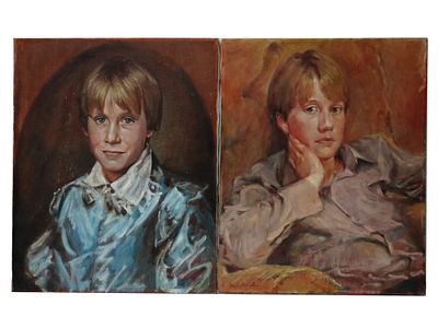 VINTAGE MALE PORTRAIT OIL PAINTINGS SIGNED. A pair of oil on canvas paintings. Late 20th 