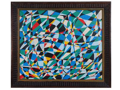 ABSTRACT OIL PAINTING SIGNED BY ARTIST. An oil painting on canvas depicting an Abstract 