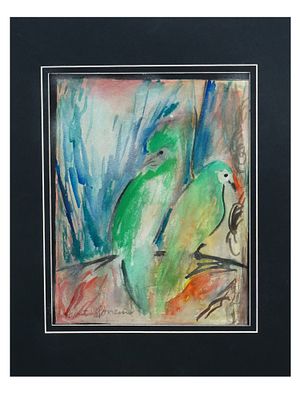 AMERICAN WATERCOLOR PAINTING SIGNED HUNT SLONEM. A watercolor painting on paper depicting a 