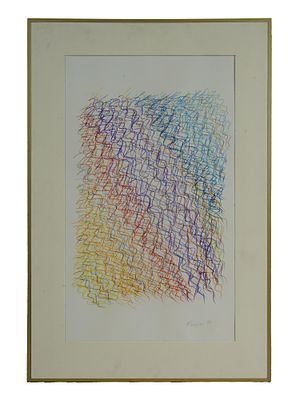 WOJCIECK FANGOR POLISH ABSTRACT PASTEL PAINTING. Oil pastel on paper painting by Wojcieck Fangor 