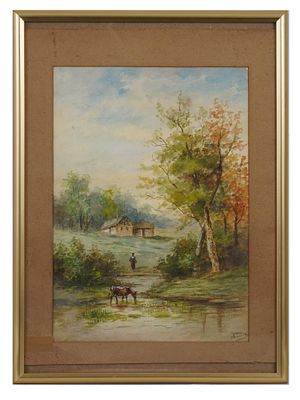 ANTIQUE WATERCOLOR PAINTING ATTR GEORGE B YARNOLD. An antique watercolor on paper painting 