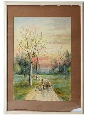 ANTIQUE WATERCOLOR PAINTING ATTR GEORGE B YARNOLD. An antique watercolor on paper painting 