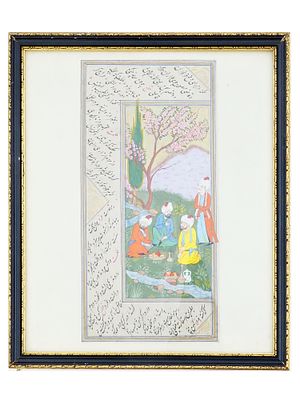 ANTIQUE 19TH C INDO PERSIAN MINIATURE PAINTING. An antique Indo Persian manuscript on paper with 