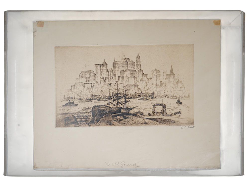 ETCHING ON PAPER BY ANTON SCHUTZ NEW YORK THE OLD GUARD. An etching on paper by Anton Schutz 