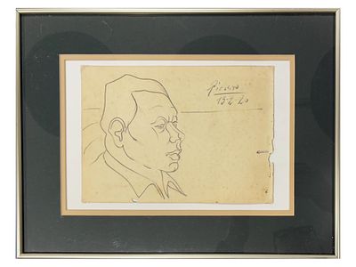 SPANISH PENCIL PORTRAIT AFTER PABLO PICASSO W LETTER. After Pablo Picasso, Spanish, 1881 to 1973 