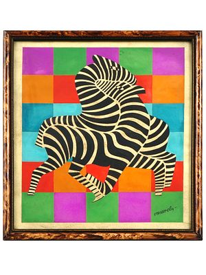 AFTER VICTOR VASARELY ZEBRA ZAMBOO PAINTING. After Victor Vasarely, Hungarian French, 1906 to 